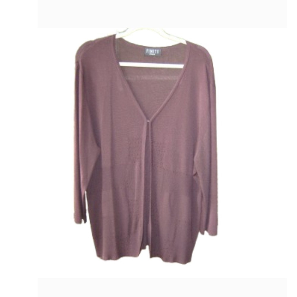 Finity Woman Size XL‎ V-Neck Cardigan Sweater with Bead Work - Plum / Dark Brown